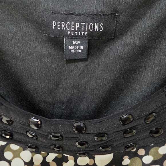 Perceptions 16P Black White Spotted Sleeveless Knee Length Dress - Picture 3 of 10